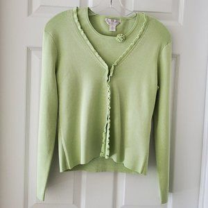 Petite Sophisticate Silk Stretch Cardigan & Shell Set | NWT | P | Light Green